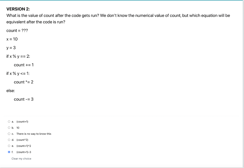 Solved VERSION 2: What is the value of count after the code | Chegg.com