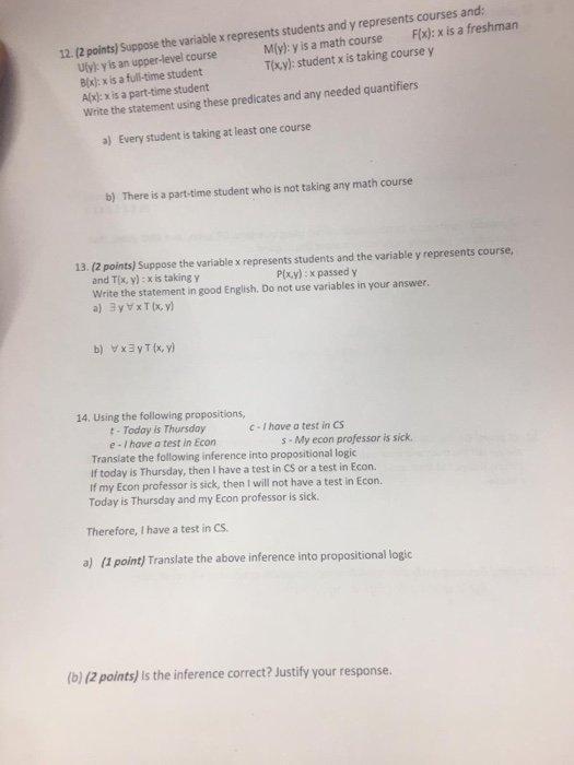 Solved M(y): y is a math course Flx): x is a freshman T(xy): | Chegg.com