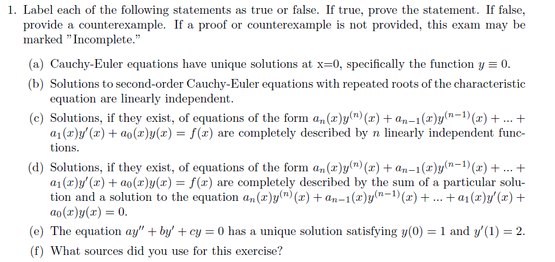 1. Label each of the following statements as true or | Chegg.com