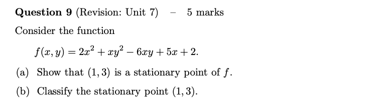 Solved - 5 marks Question 9 (Revision: Unit 7) Consider the | Chegg.com