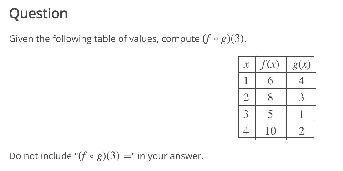 Solved Question Given The Following Table Of Values, Compute | Chegg.com