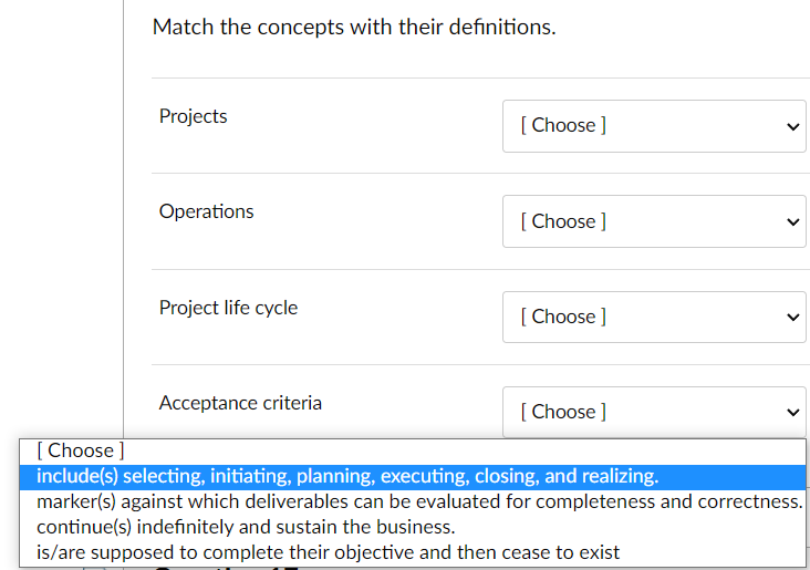 Solved Match the concepts with their definitions. Projects | Chegg.com
