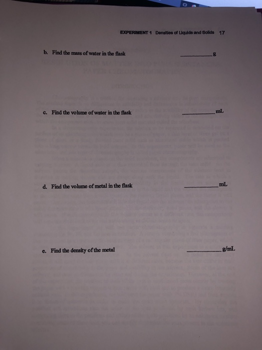 Solved EXPERIMENT 1 Densities of Liquids and Solilds 15 | Chegg.com