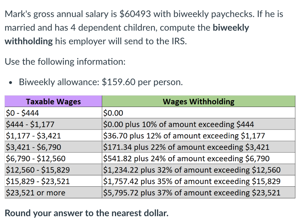 Solved Mark s Gross Annual Salary Is 60493 With Biweekly Chegg Solved mark s gross annual salary is 60493 with biweekly chegg