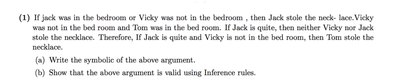 Solved (1) If jack was in the bedroom or Vicky was not in | Chegg.com