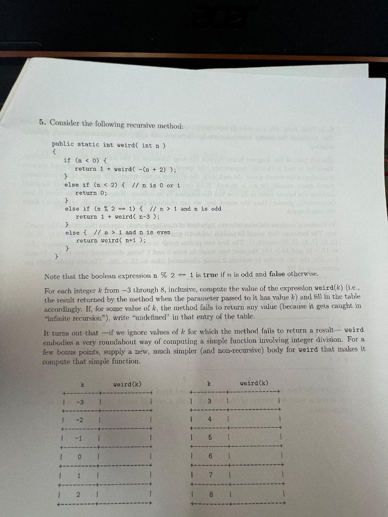 Solved 5. Consider The Following Recursive Method: Public | Chegg.com