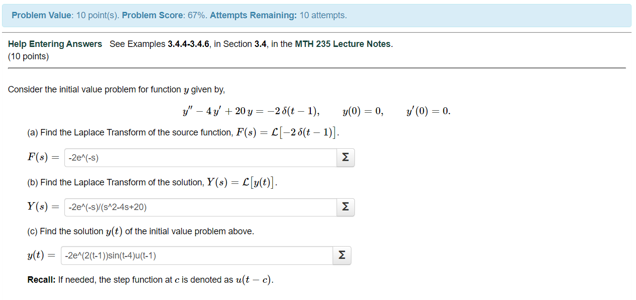 Solved I have correctly solved for F(s) and Y(s), I just | Chegg.com