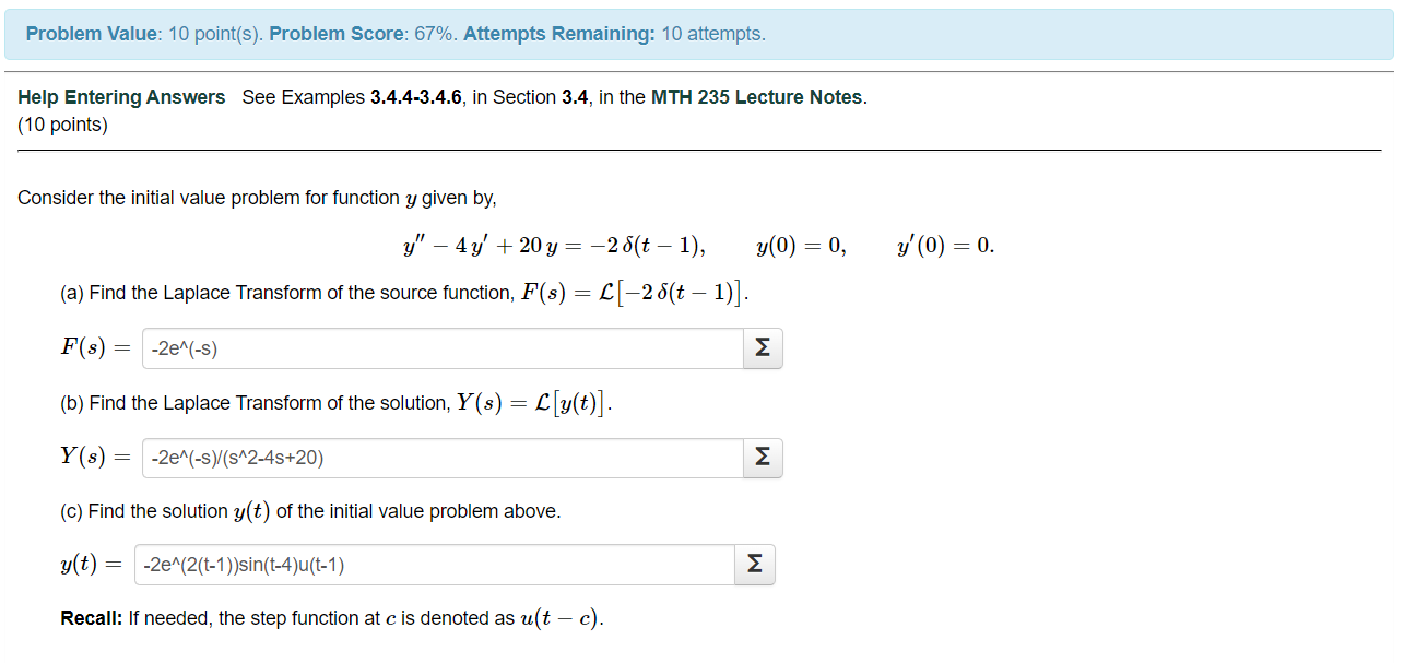 Solved I Have Correctly Solved For F(s) And Y(s), I Just | Chegg.com