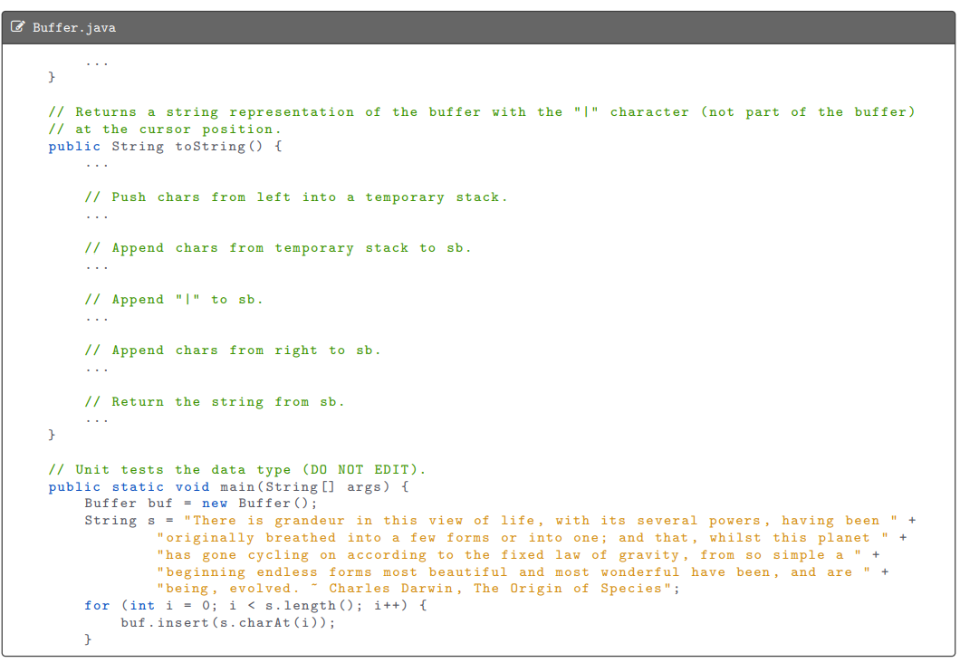 Solved Exercise 4. (Text Editor Buffer) Implement a data | Chegg.com