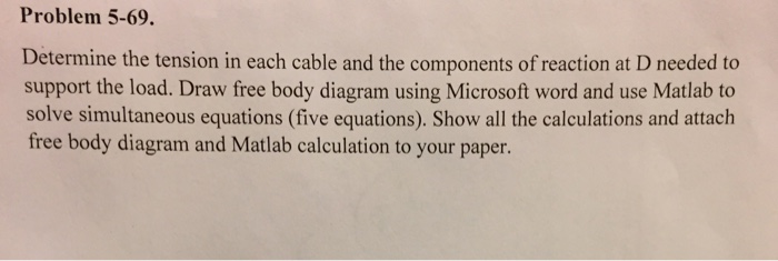 Solved 5-69. Determine the tension in each cable and the | Chegg.com