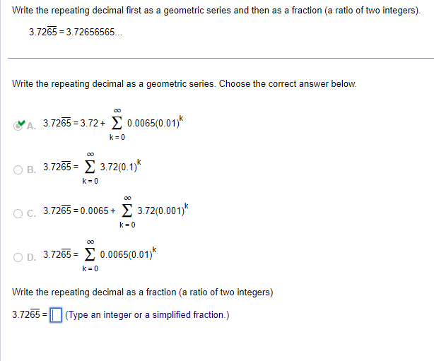 Write the repeating decimal first as ﻿a geometric