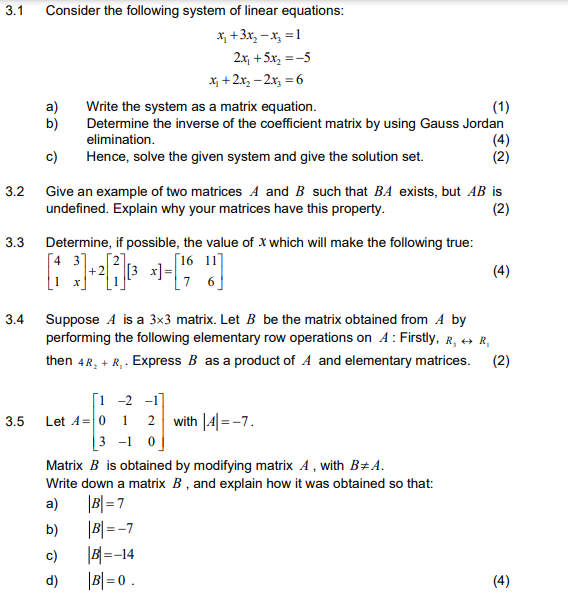 Solved 3.1 Consider the following system of linear | Chegg.com