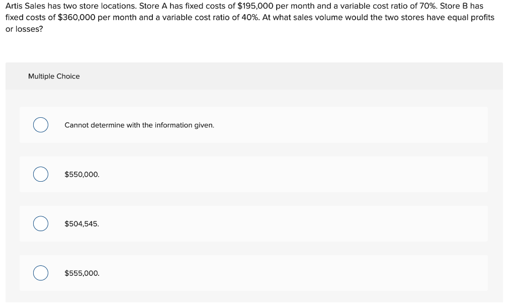 Solved Artis Sales has two store locations. Store A has