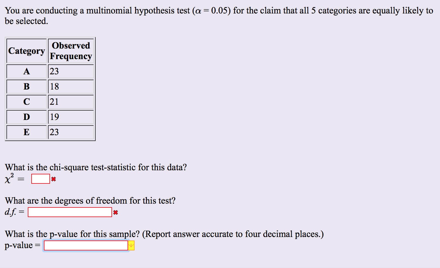 Solved You are conducting a multinomial hypothesis test (a = | Chegg.com