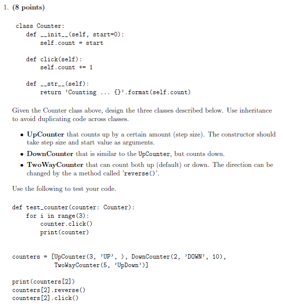 Solved 1. (8 points) class Counter def __init__(self,