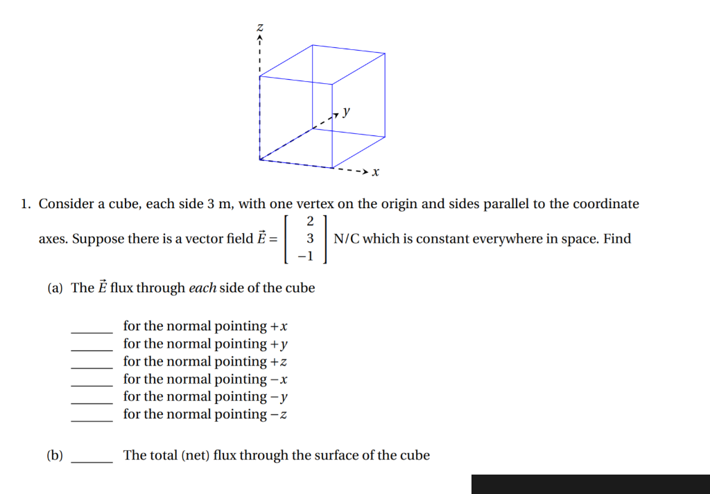 Solved 1. Consider a cube, each side 3 m, with one vertex on | Chegg.com