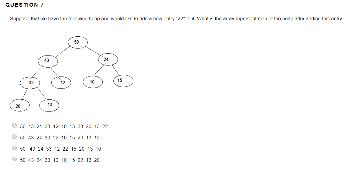 Solved QUESTION 7 Suppose that we have the following heap | Chegg.com