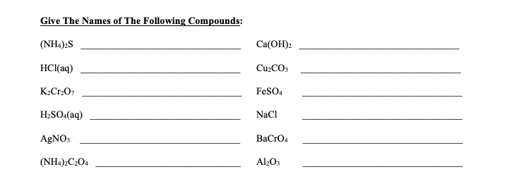 Solved Give The Names of The Following Compounds: (NH4)2S | Chegg.com