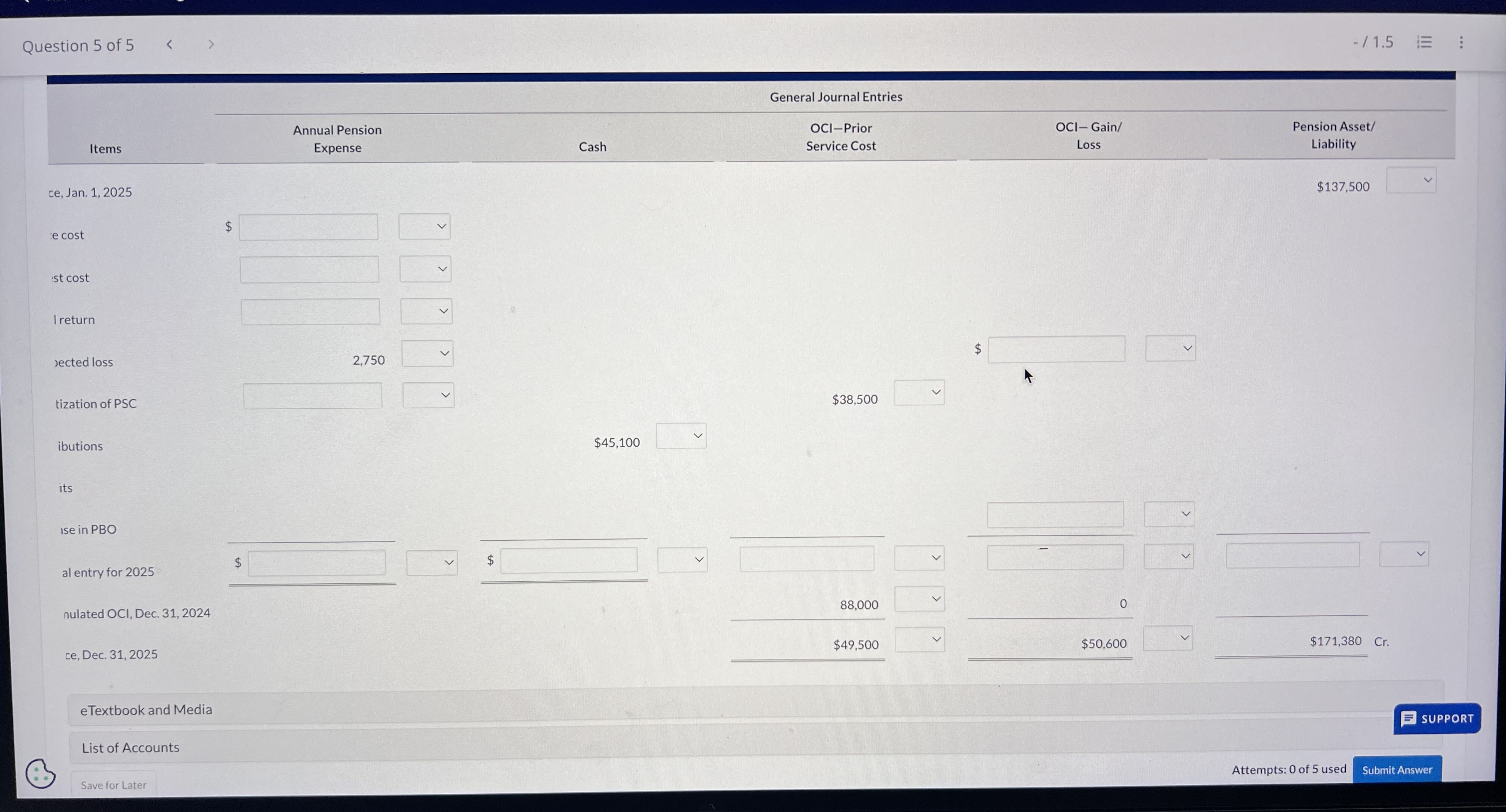 plan for 2025. (a) Determine the missing amounts in