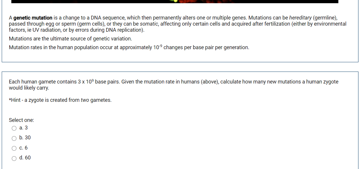 Solved A genetic mutation is a change to a DNA sequence, | Chegg.com