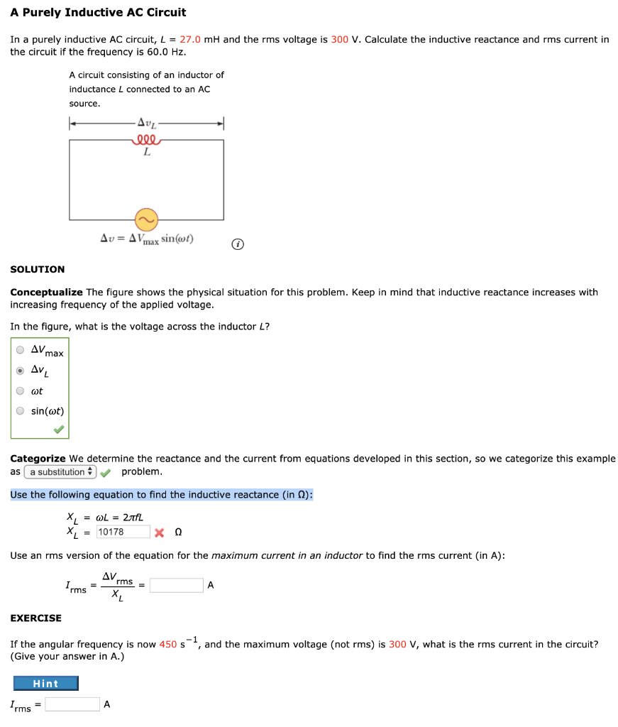 Solved A Purely Inductive AC Circuit In a purely inductive | Chegg.com