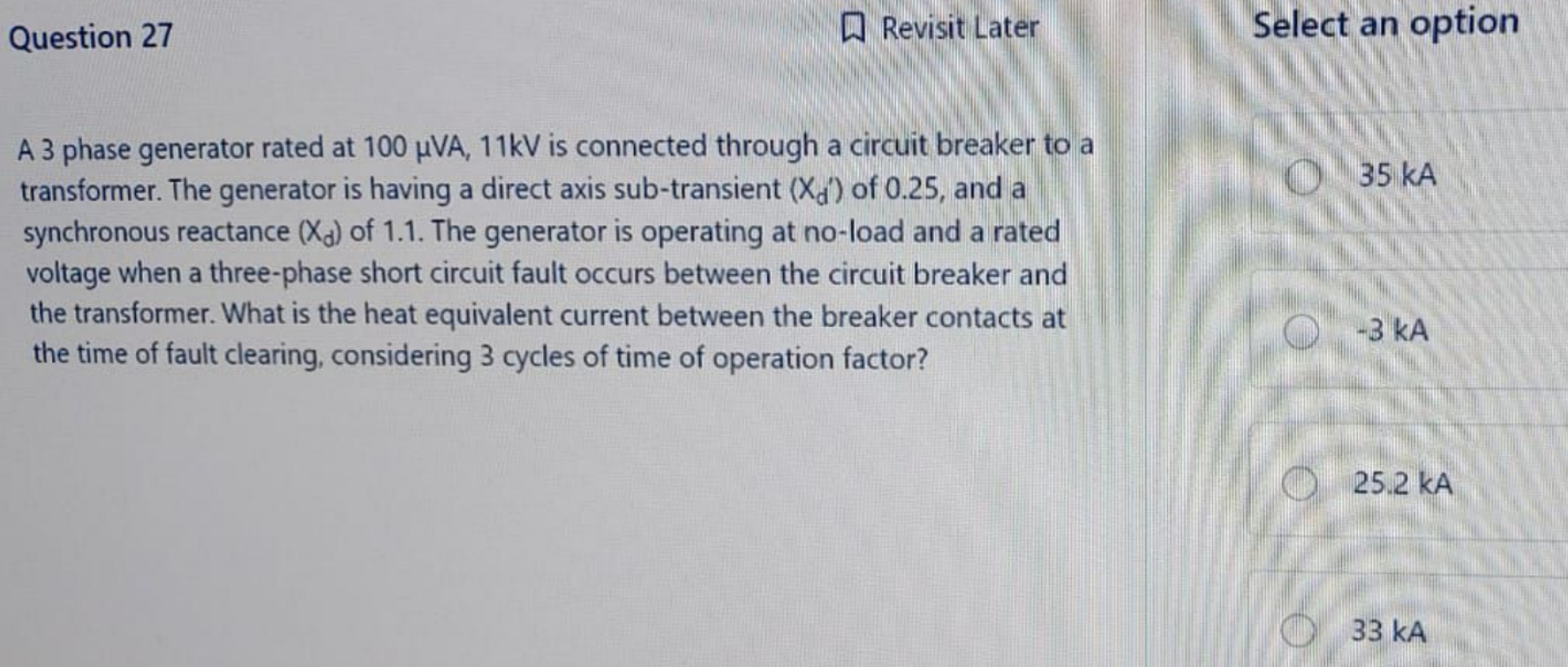 Solved A 3 ﻿phase generator rated at 100 ﻿μVA, 11kV is | Chegg.com