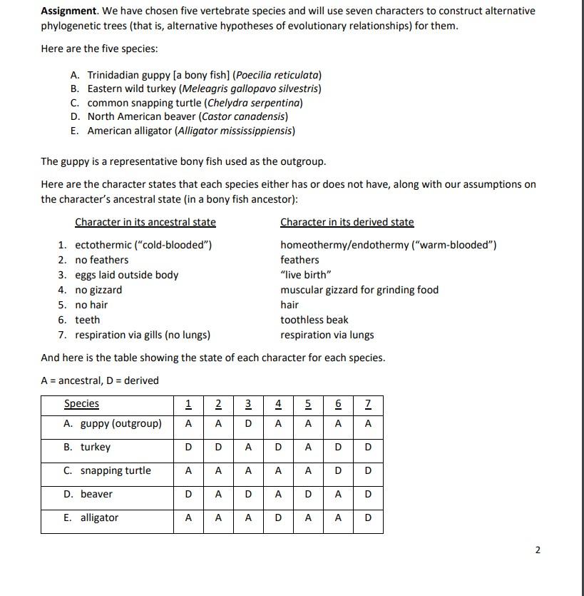 Questions 1 4 Construct The Cladogram Different From Chegg Com   PhpL5kqfs