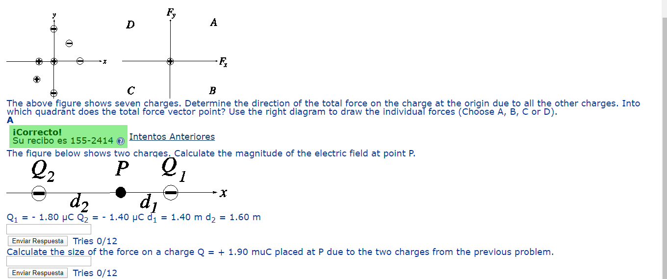 The above figure shows seven charges. Determine the direction of the total force on the charge at the origin due to all the o