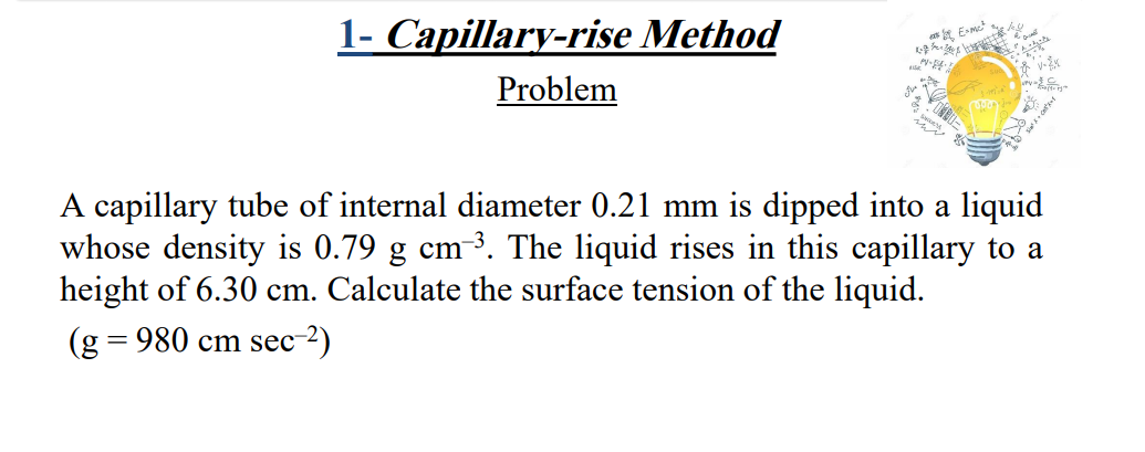 Solved E-mel 1- Capillary-rise Method Problem A capillary | Chegg.com