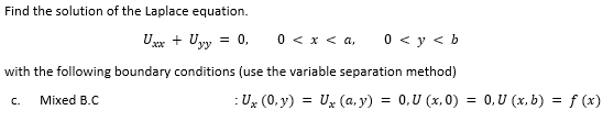 Solved Find The Solution Of The Laplace Equation Uxx Uyy