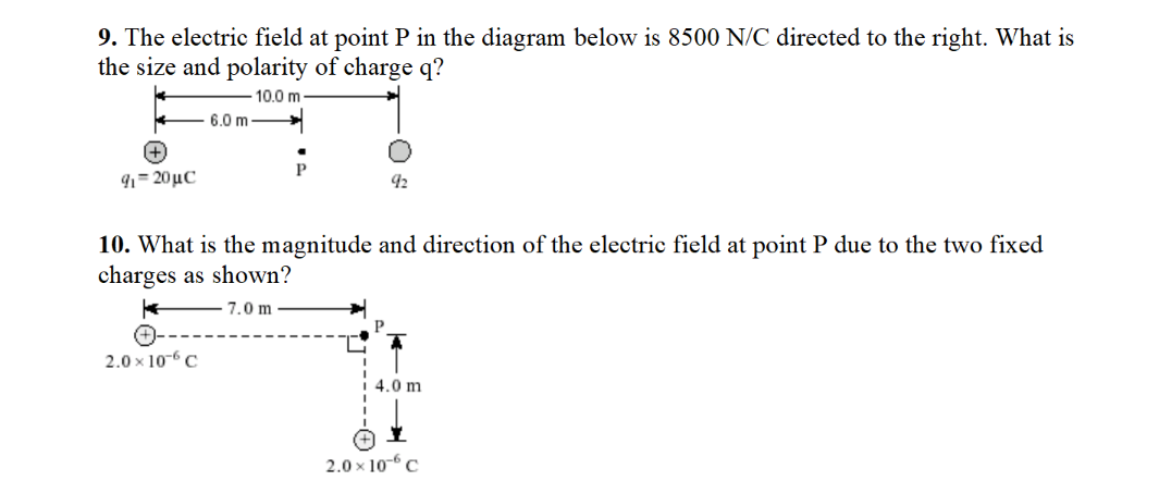 Solved 9. The electric field at point P in the diagram below | Chegg.com