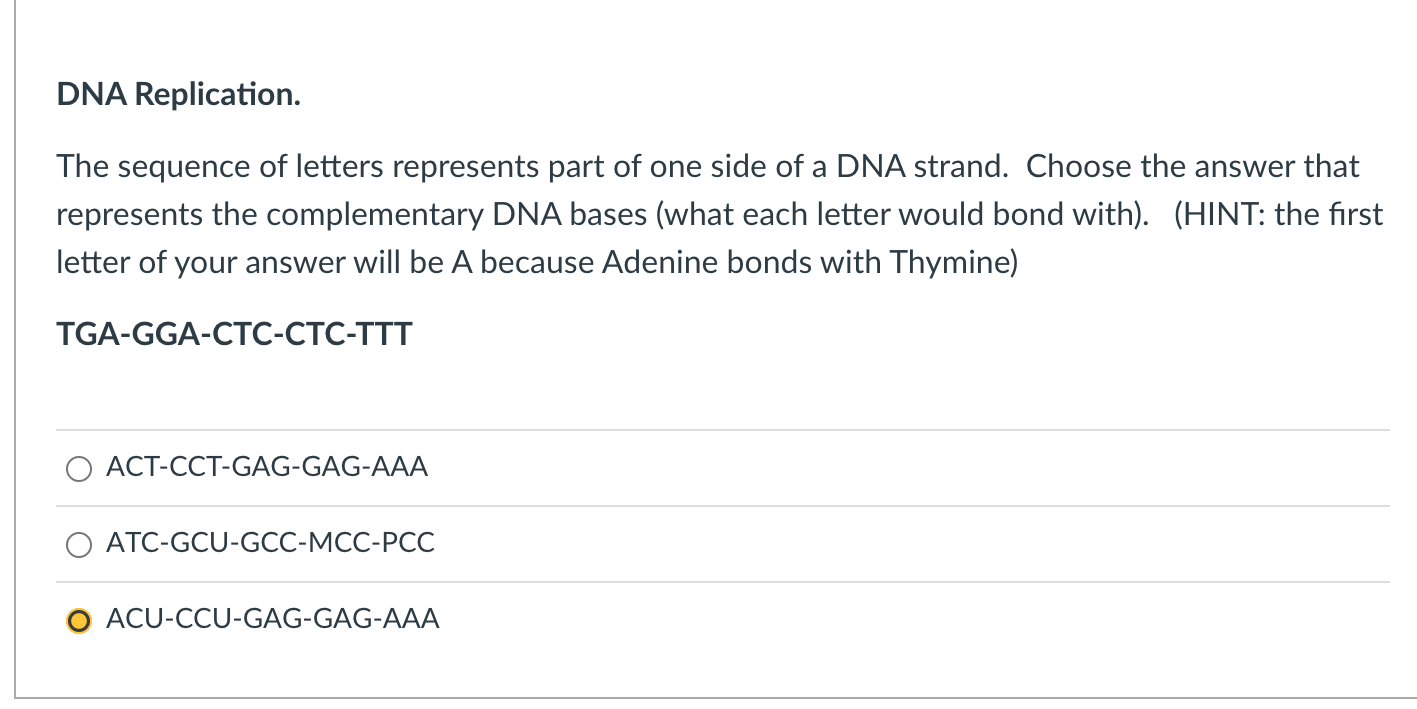 DNA Replication. The Sequence Of Letters Represents | Chegg.com