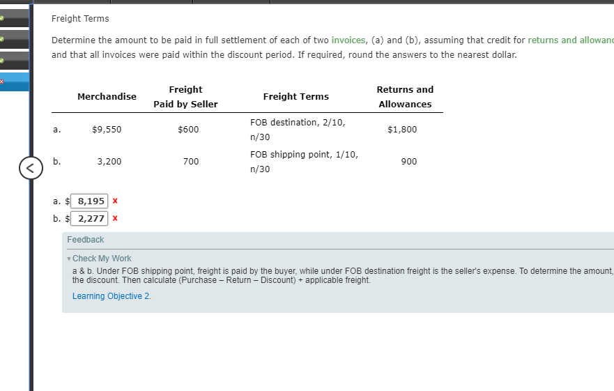 Solved Freight Terms Determine the amount to be paid in full