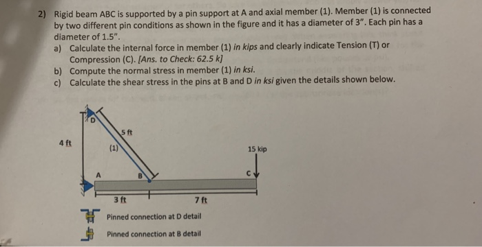 Solved Rigid beam ABC is supported by a pin support at A and | Chegg.com