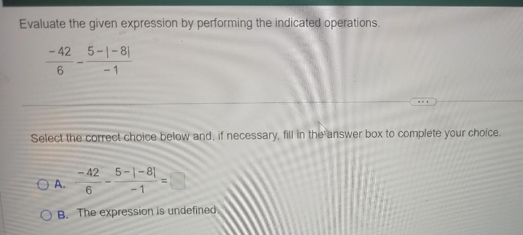 Solved Evaluate the given expression by performing the | Chegg.com