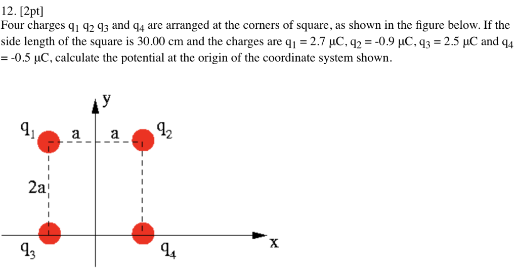 Solved 12 2pt Four Charges Qi Q2 Q3 And Q4 Are Arranged 3764