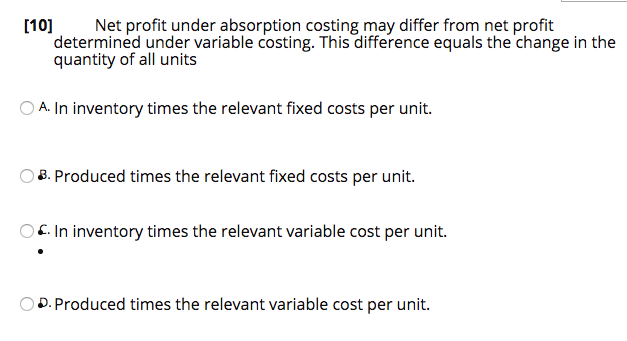 Solved Net profit under absorption costing may differ from | Chegg.com