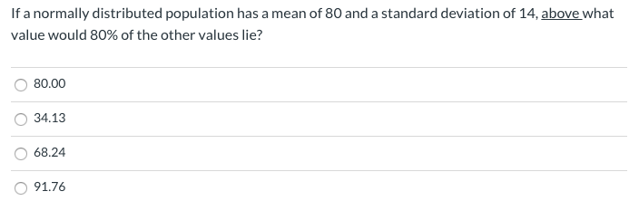 Solved If a normally distributed population has a mean of 80 | Chegg.com