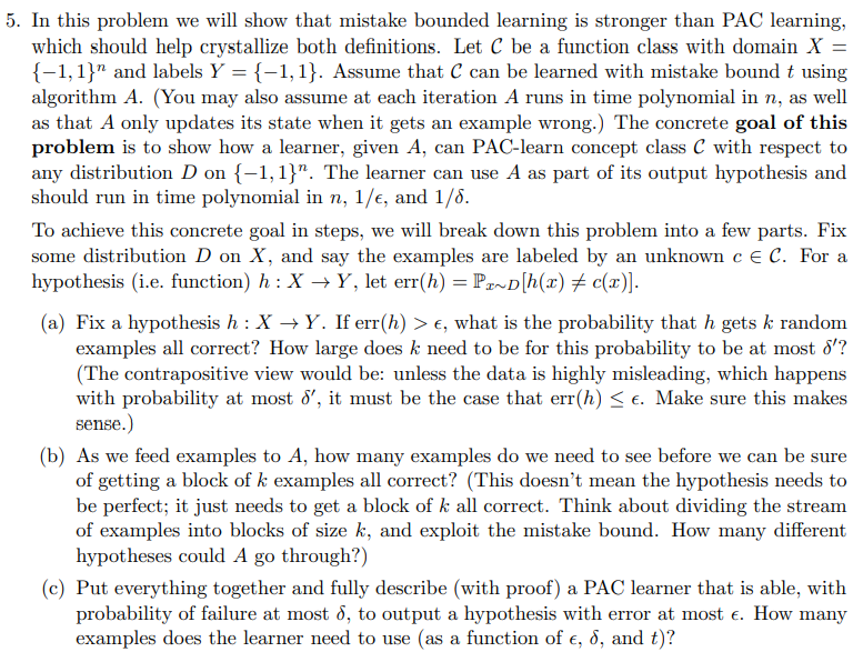 5. In This Problem We Will Show That Mistake Bounded | Chegg.com