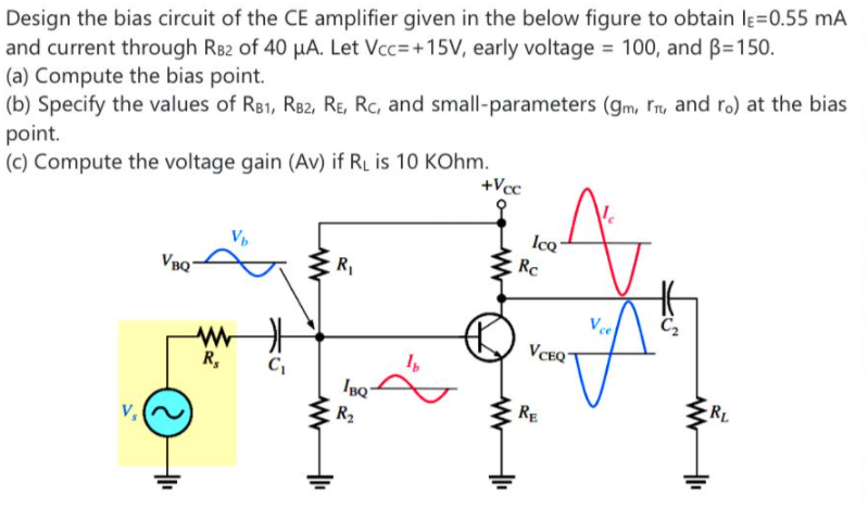 Solved Design the bias circuit of the CE amplifier given in | Chegg.com