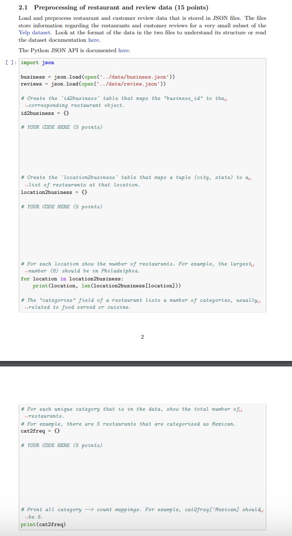 Solved 2.1 Preprocessing Of Restaurant And Review Data ( 15 | Chegg.com