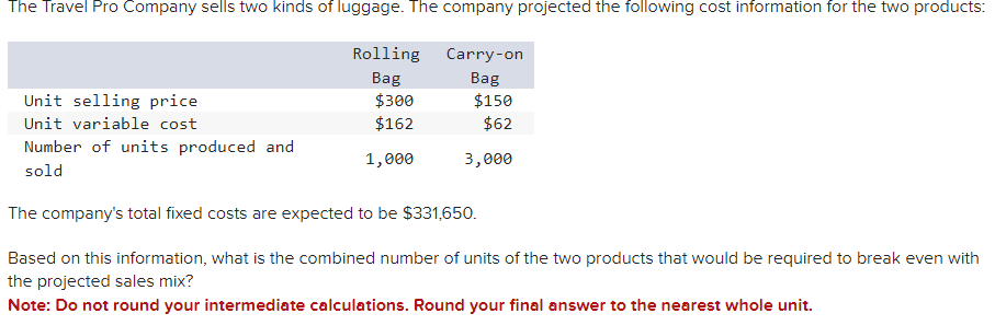 Solved The company's total fixed costs are expected to be | Chegg.com