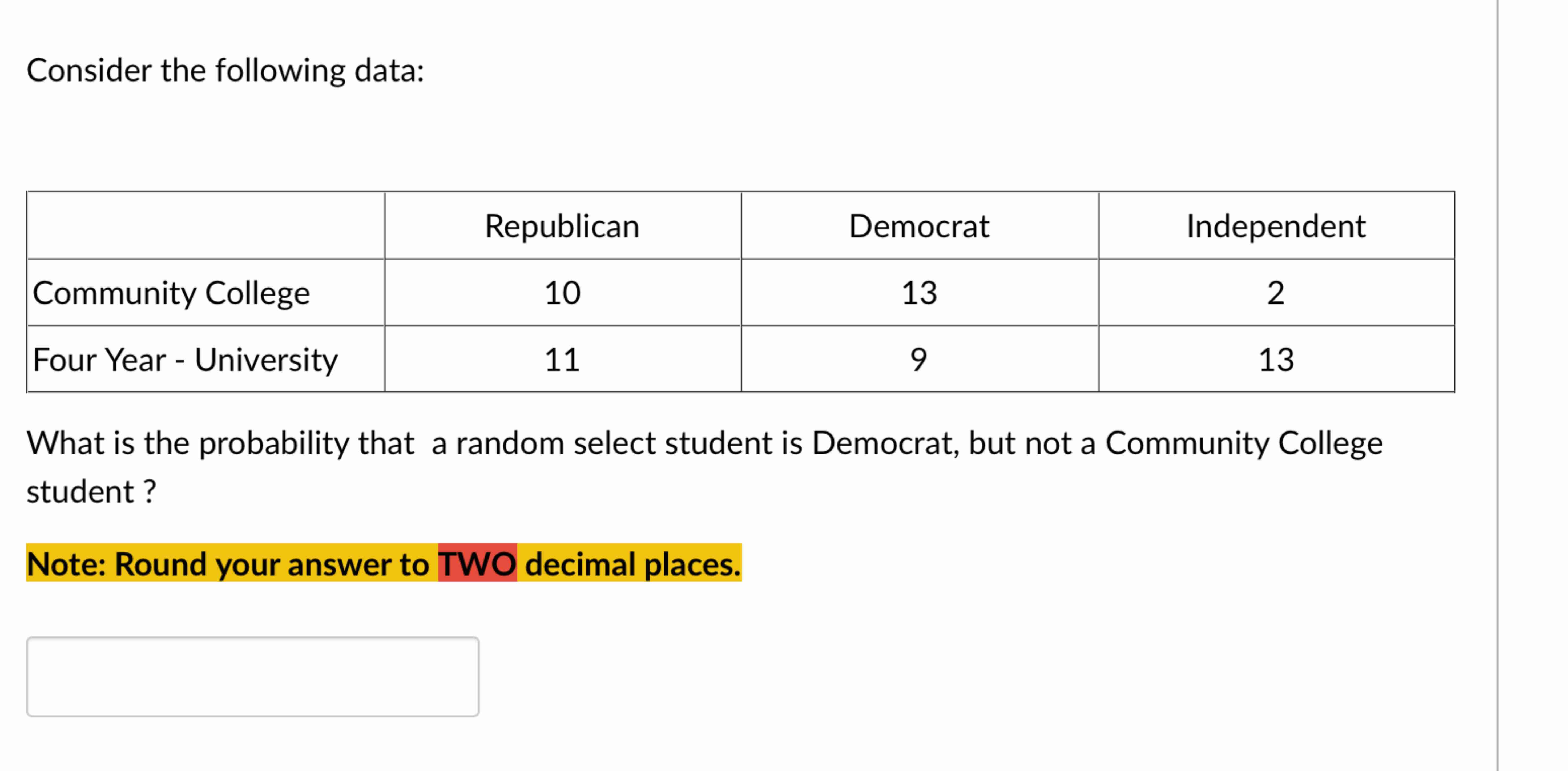 Solved Consider The Following Data What Is The Probability Chegg Com