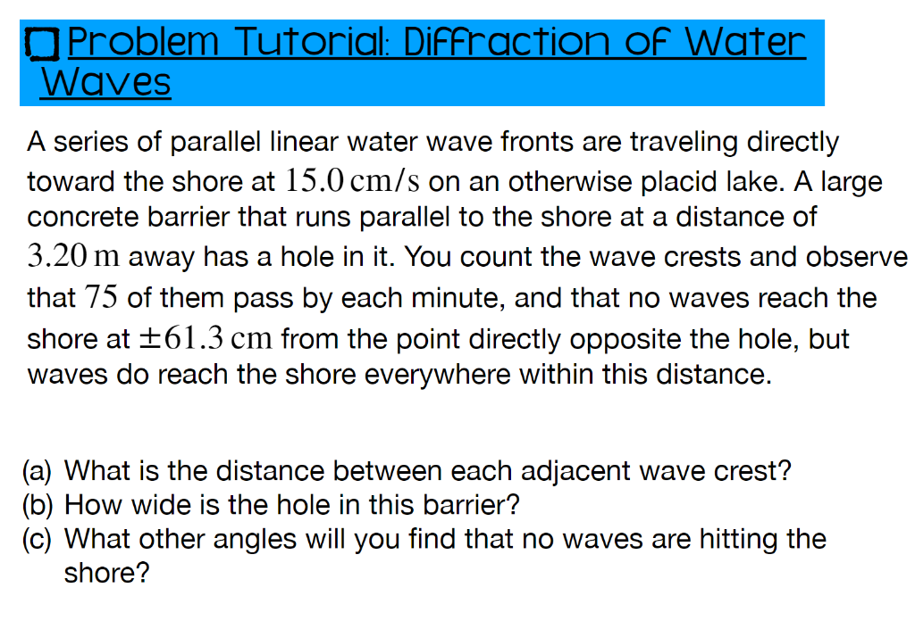 Solved Problem Tutorial: Diffraction of Water Waves A series | Chegg.com