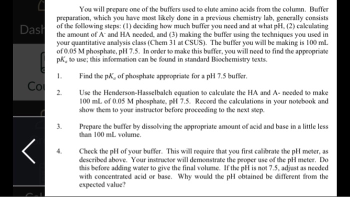 Solved You will prepare one of the buffers used to elute | Chegg.com