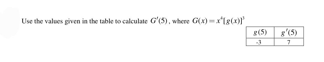 Solved Use the values given in the table to calculate G′(5), | Chegg.com