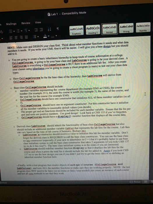 Solved Lab 1- Compatibility Mode s Mailings Review View | Chegg.com