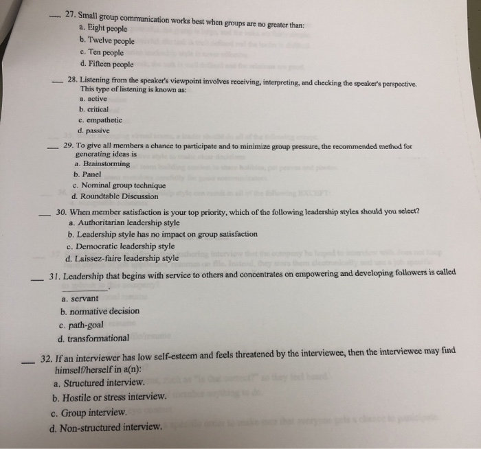 Solved 27. Small group communication works best when groups | Chegg.com