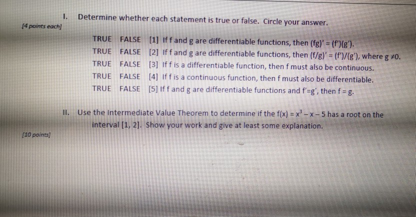 Solved l. Determine whether each statement is true or false. | Chegg.com
