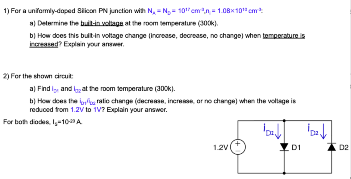Solved 1) For a uniformly-doped Silicon PN junction with NA | Chegg.com